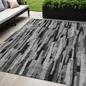 Photo of Gray And Black Striped Washable Indoor Outdoor Area Rug