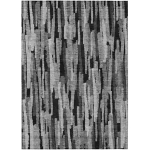 Photo of Gray And Black Striped Washable Indoor Outdoor Area Rug