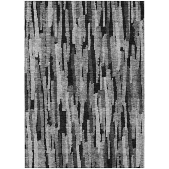 Gray And Black Striped Washable Indoor Outdoor Area Rug Photo 2