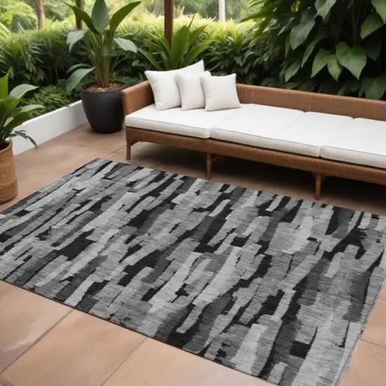 Gray And Black Striped Washable Indoor Outdoor Area Rug Photo 1