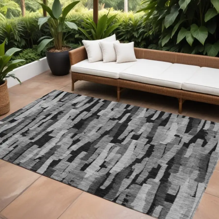 Gray And Black Striped Washable Indoor Outdoor Area Rug Photo 1