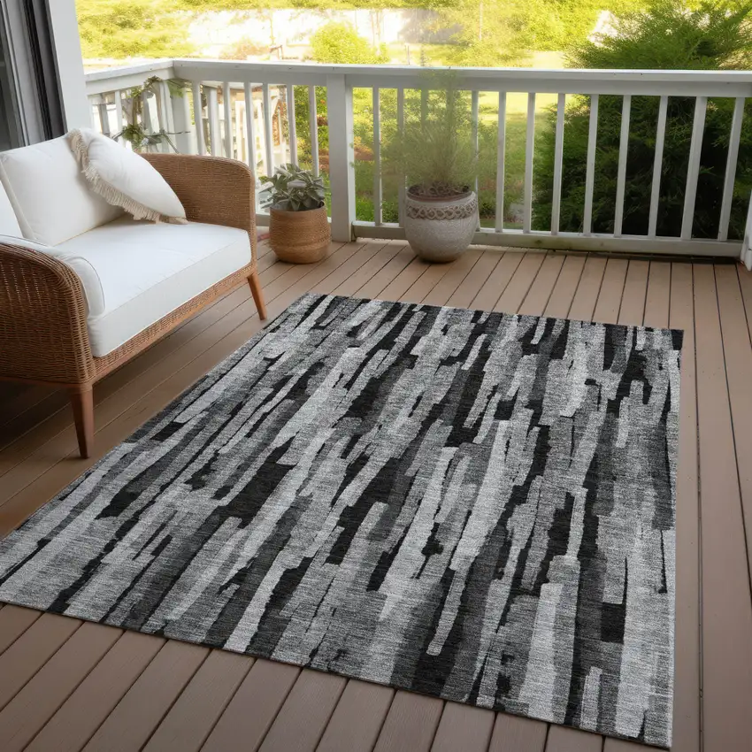 Gray And Black Striped Washable Indoor Outdoor Area Rug Photo 7