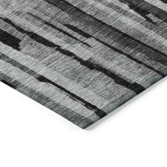 Gray And Black Striped Washable Indoor Outdoor Area Rug Photo 4