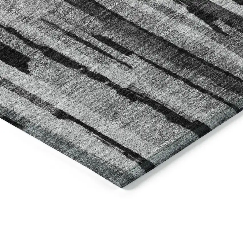Gray And Black Striped Washable Indoor Outdoor Area Rug Photo 4