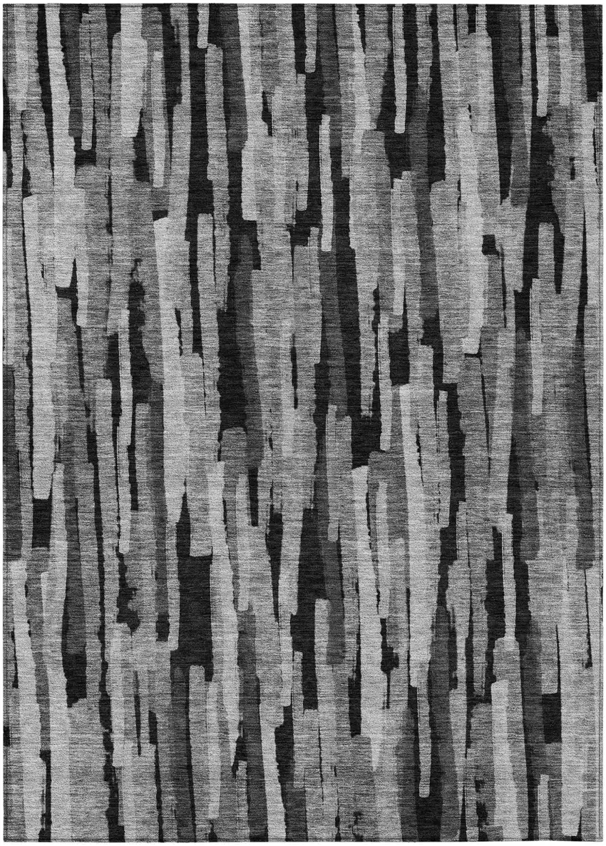 Gray And Black Striped Washable Indoor Outdoor Area Rug Photo 2
