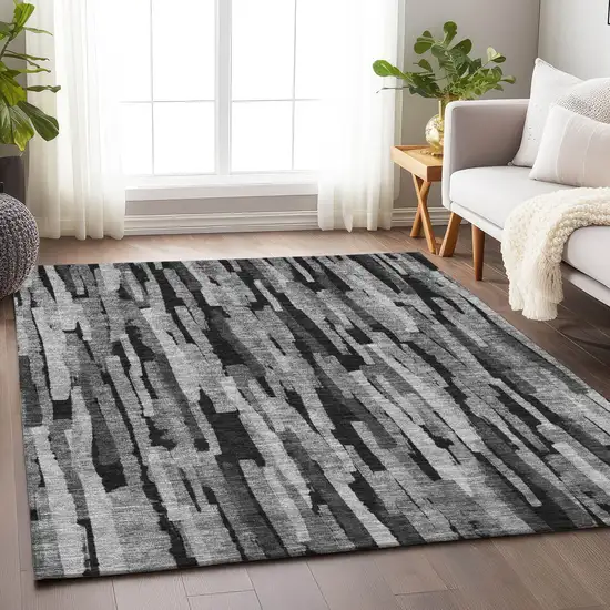 Gray And Black Striped Washable Indoor Outdoor Area Rug Photo 8