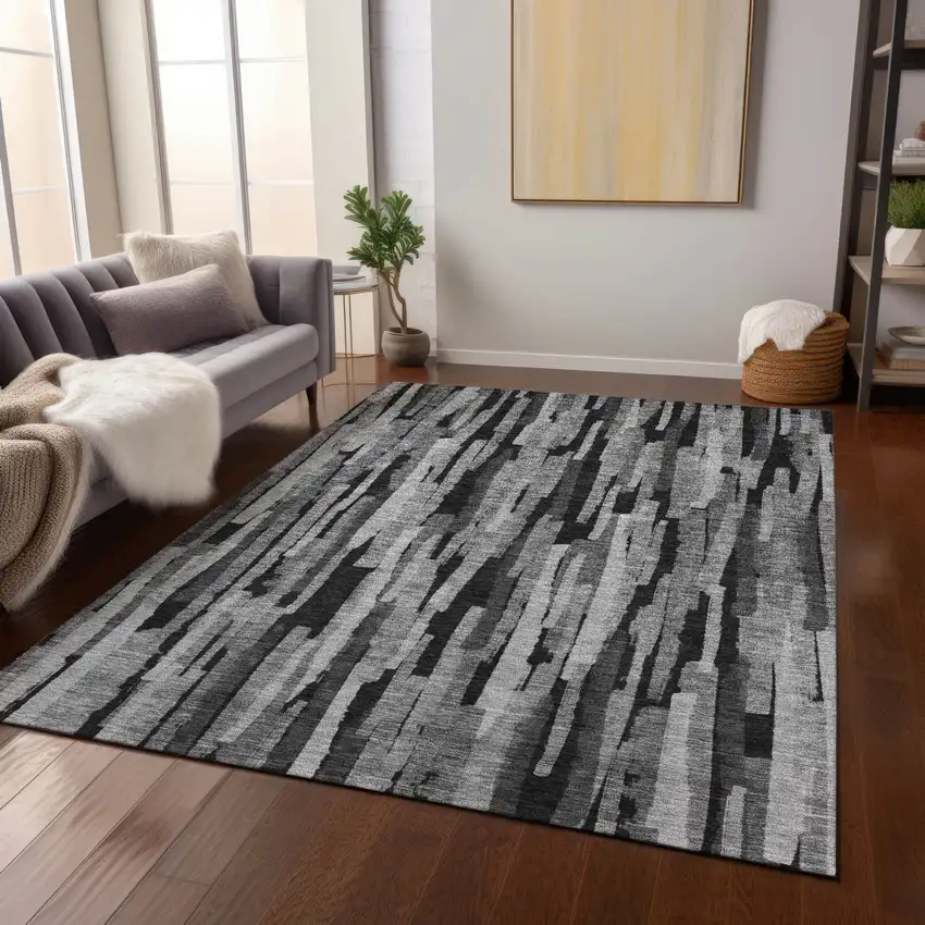 Gray And Black Striped Washable Indoor Outdoor Area Rug Photo 9