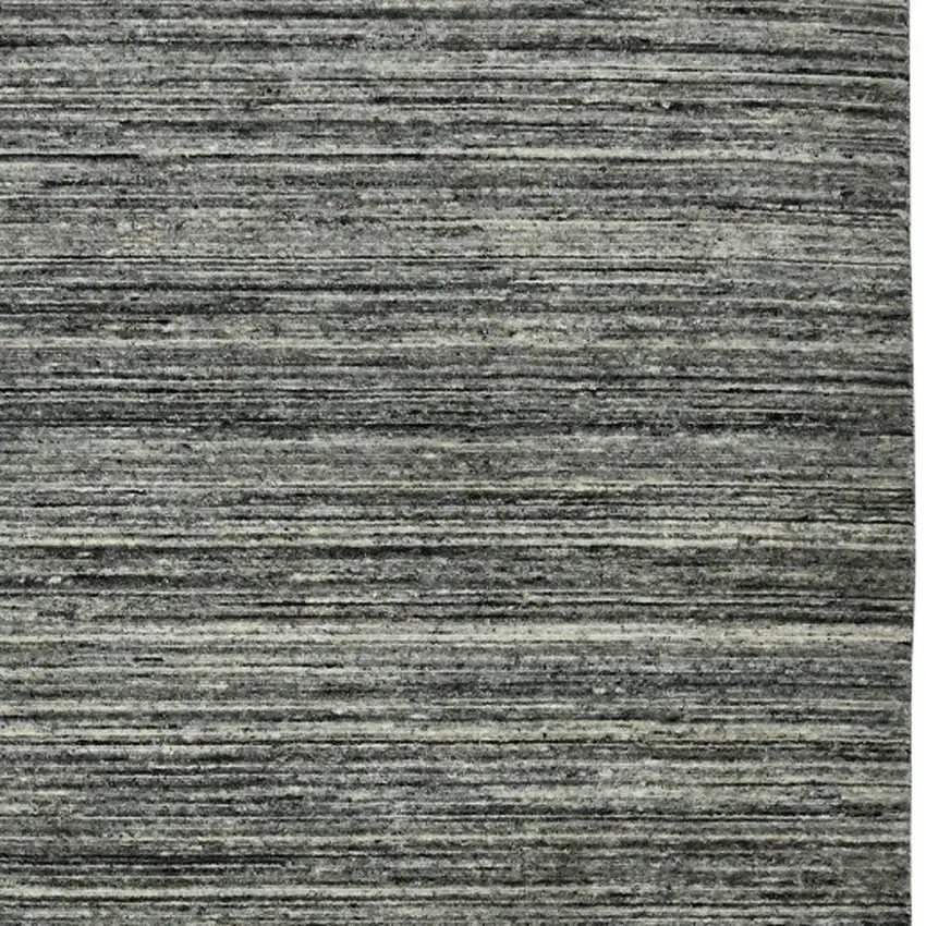 Gray And Black Wool Striped Hand Woven Area Rug Photo 8