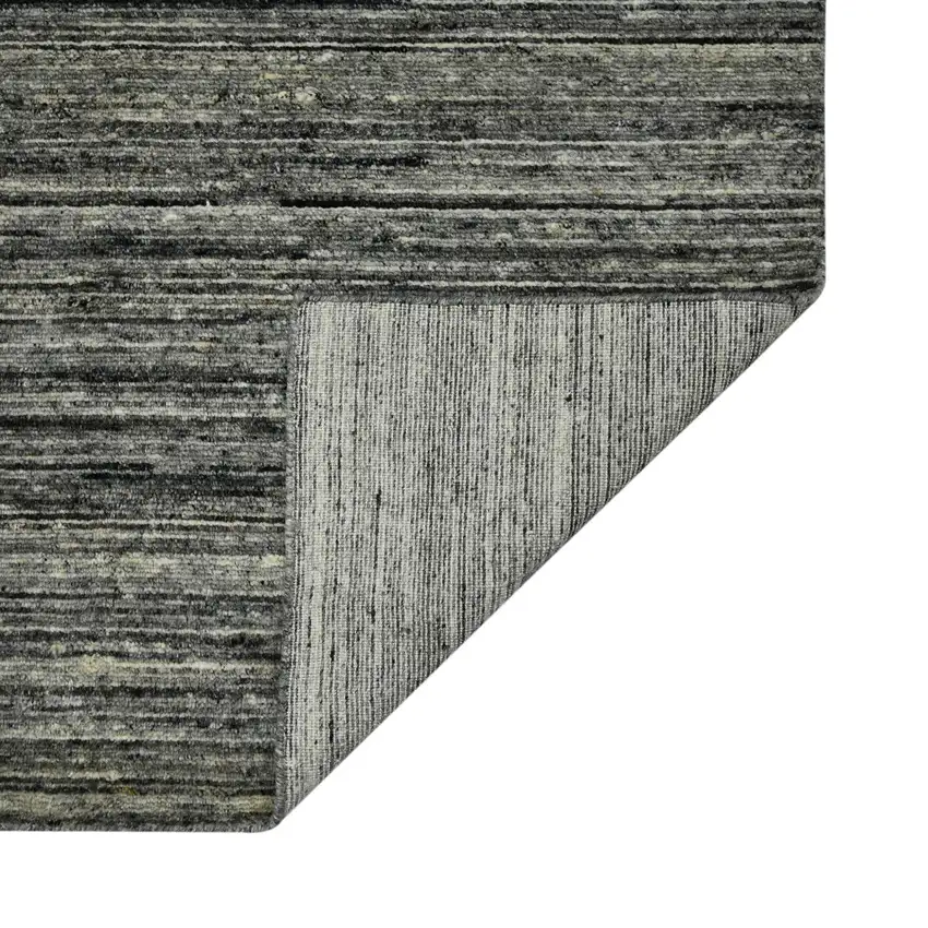 Gray And Black Wool Striped Hand Woven Area Rug Photo 7