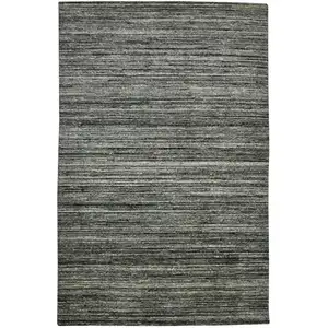 Photo of Gray And Black Wool Striped Hand Woven Area Rug