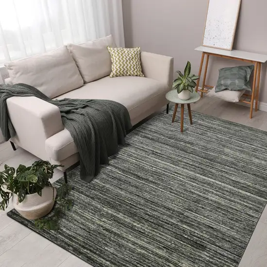 Gray And Black Wool Striped Hand Woven Area Rug Photo 5