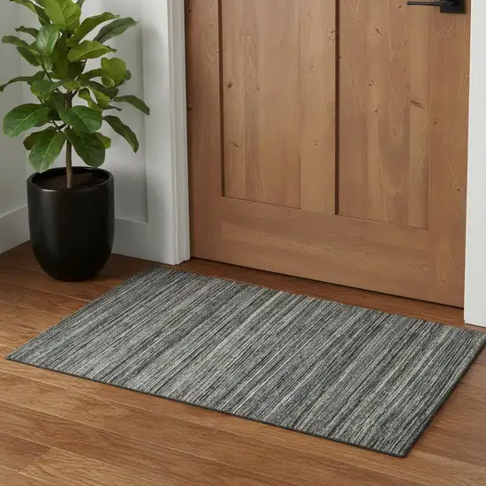 Gray And Black Wool Striped Hand Woven Area Rug Photo 1