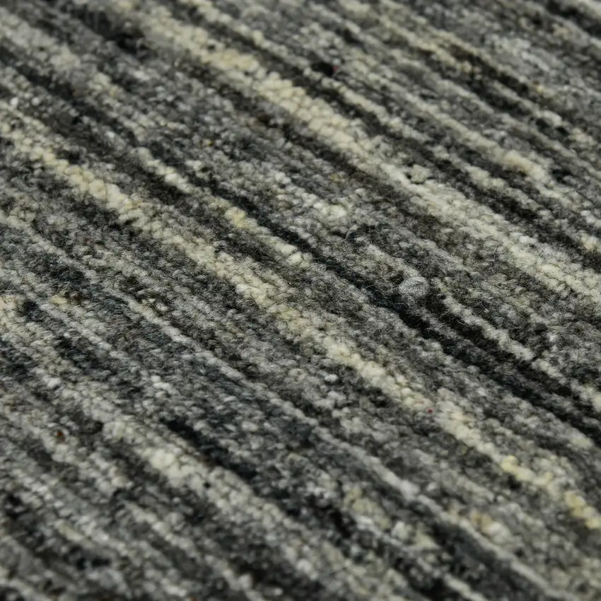 Gray And Black Wool Striped Hand Woven Area Rug Photo 9