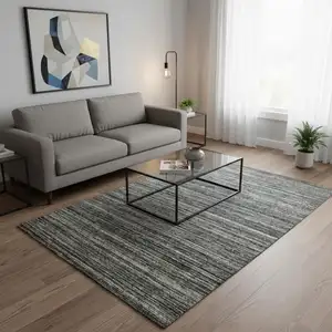Photo of Gray And Black Wool Striped Hand Woven Area Rug