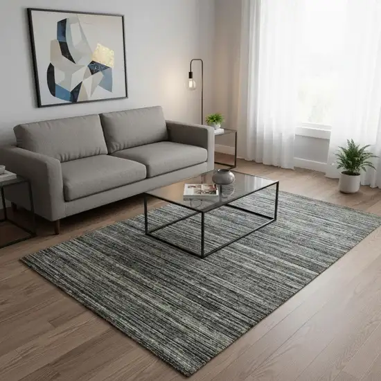 Gray And Black Wool Striped Hand Woven Area Rug Photo 1