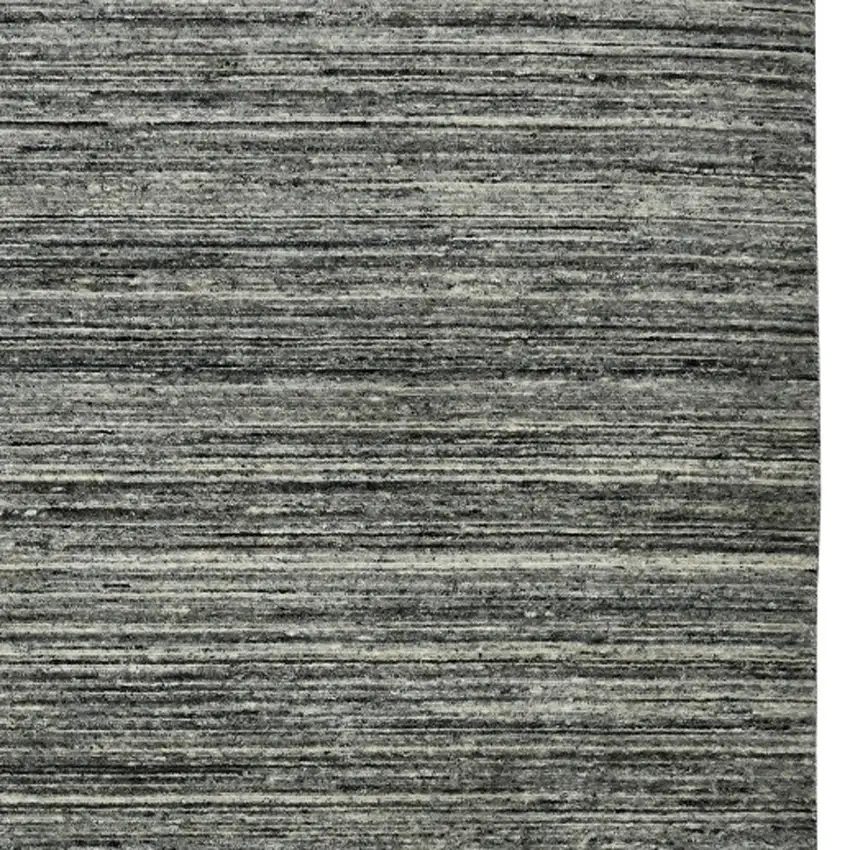 Gray And Black Wool Striped Hand Woven Area Rug Photo 6