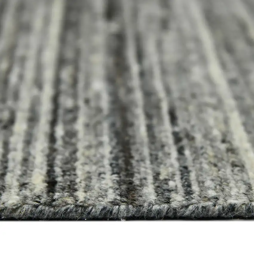 Gray And Black Wool Striped Hand Woven Area Rug Photo 9