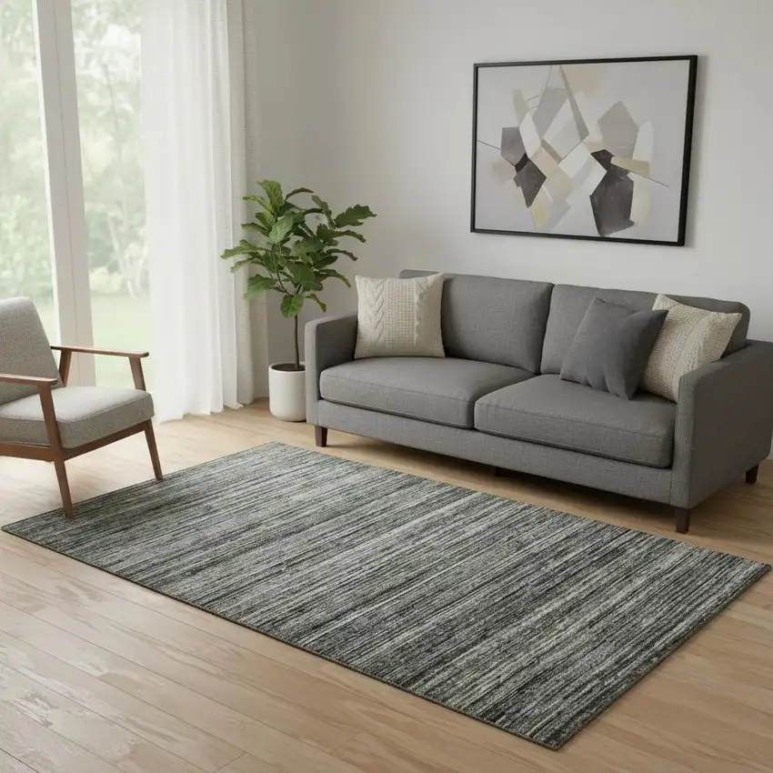 Gray And Black Wool Striped Hand Woven Area Rug Photo 1