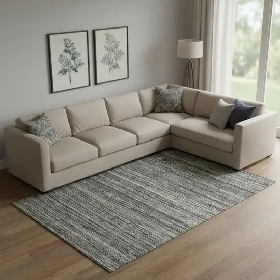 Gray And Black Wool Striped Hand Woven Area Rug Photo 1