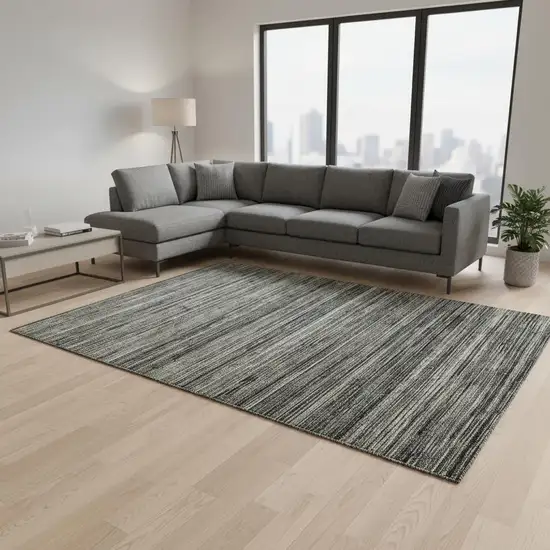 Gray And Black Wool Striped Hand Woven Area Rug Photo 1