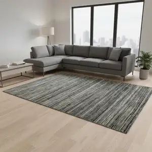 Photo of Gray And Black Wool Striped Hand Woven Area Rug