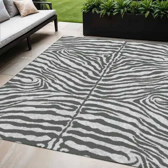 Gray And Black Zebra Print Washable Indoor Outdoor Area Rug Photo 1