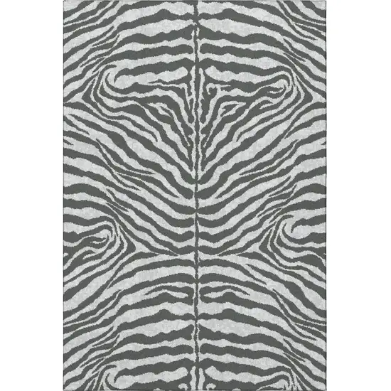 Gray And Black Zebra Print Washable Indoor Outdoor Area Rug Photo 5