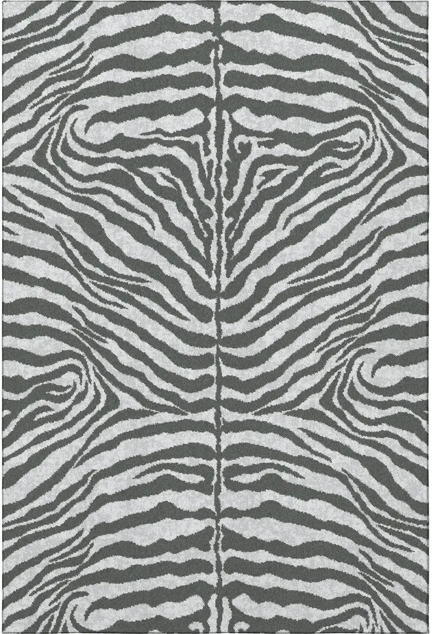 Gray And Black Zebra Print Washable Indoor Outdoor Area Rug Photo 5