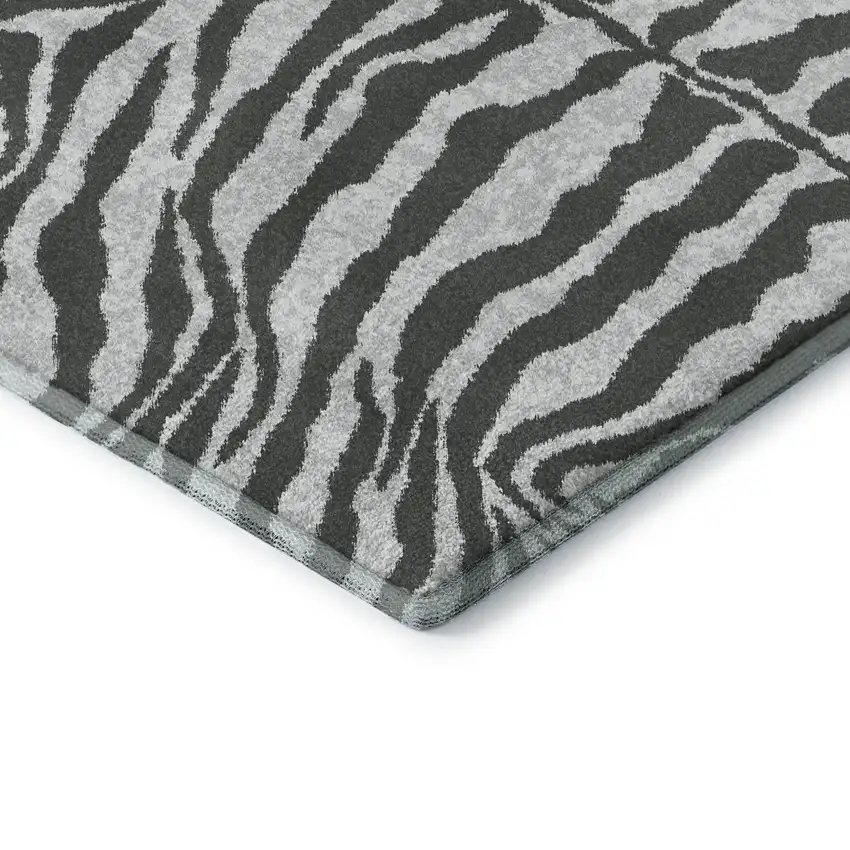 Gray And Black Zebra Print Washable Indoor Outdoor Area Rug Photo 4