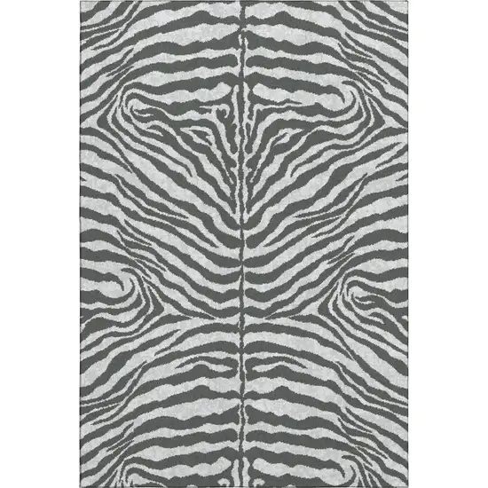 Gray And Black Zebra Print Washable Indoor Outdoor Area Rug Photo 2