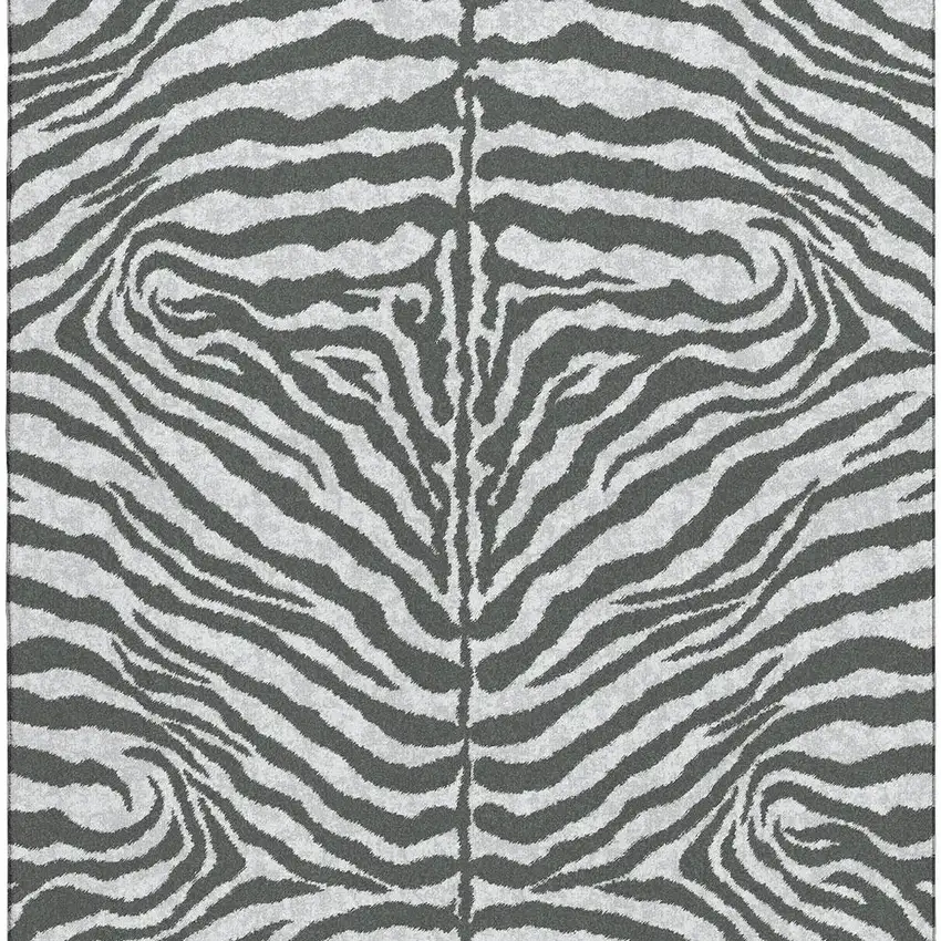 Gray And Black Zebra Print Washable Indoor Outdoor Area Rug Photo 5