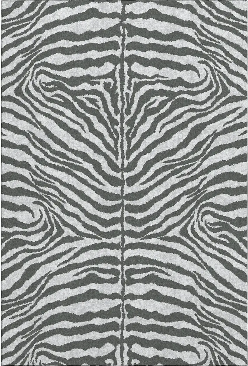 Gray And Black Zebra Print Washable Indoor Outdoor Area Rug Photo 2