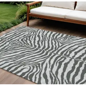 Photo of Gray And Black Zebra Print Washable Indoor Outdoor Area Rug
