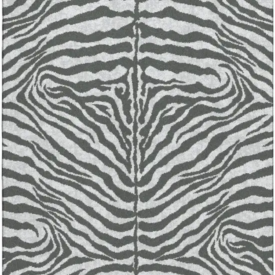 Gray And Black Zebra Print Washable Indoor Outdoor Area Rug Photo 6