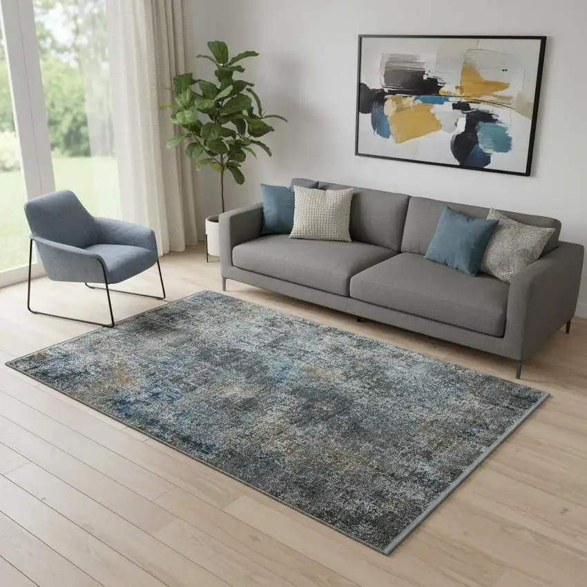 Gray And Blue Abstract Area Rug Photo 1