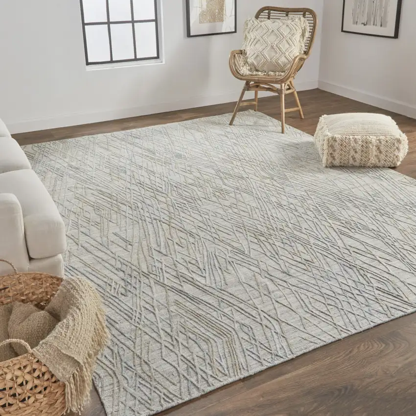 Gray And Blue Abstract Hand Woven Area Rug Photo 6