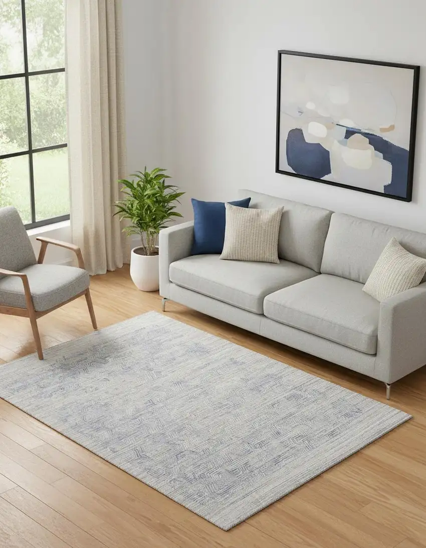 Gray And Blue Abstract Hand Woven Area Rug Photo 1