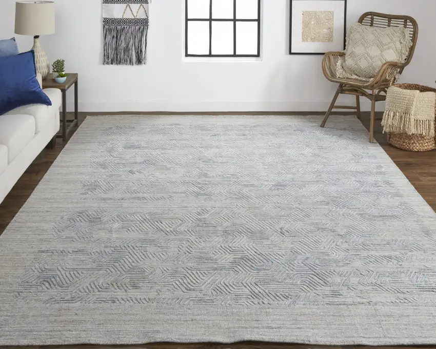 Gray And Blue Abstract Hand Woven Area Rug Photo 7