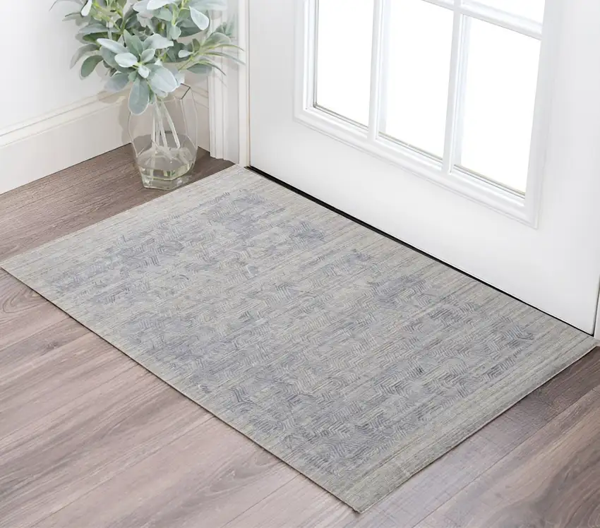Blue and Gray Abstract Hand Woven Area Rug Photo 1