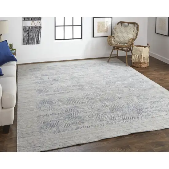Blue and Gray Abstract Hand Woven Distressed Area Rug Photo 5