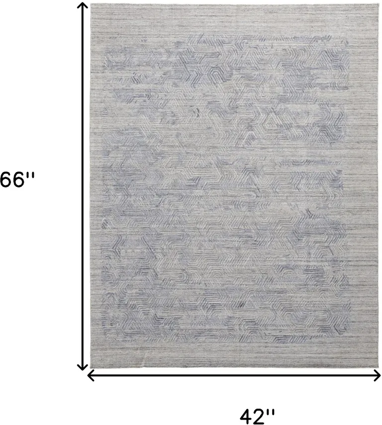 Gray And Blue Abstract Hand Woven Distressed Area Rug Photo 2