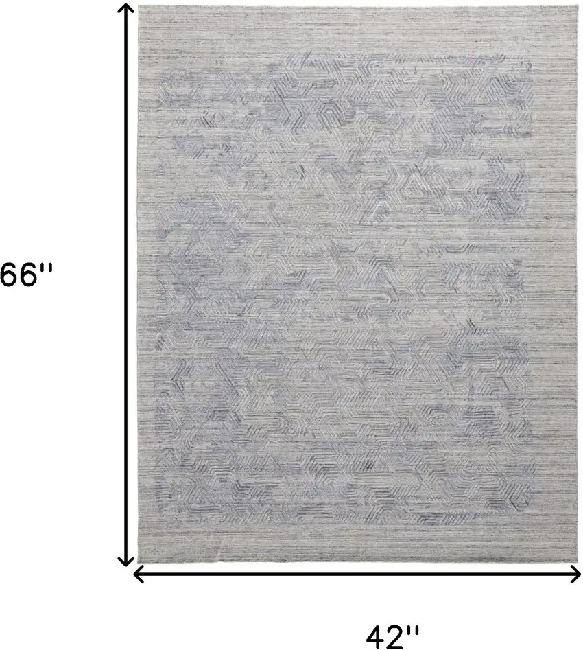 Gray And Blue Abstract Hand Woven Distressed Area Rug Photo 10