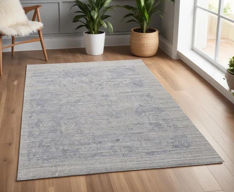 Gray And Blue Abstract Hand Woven Distressed Area Rug Photo 5