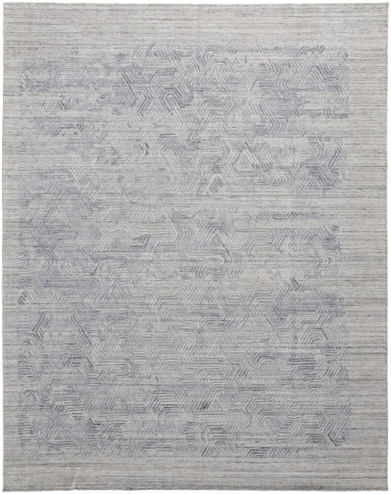 Gray And Blue Abstract Hand Woven Distressed Area Rug Photo 3