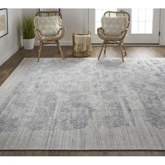 Blue and Gray Abstract Hand Woven Distressed Area Rug Photo 6
