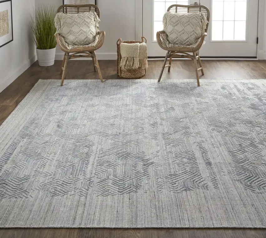 Blue and Gray Abstract Hand Woven Distressed Area Rug Photo 6