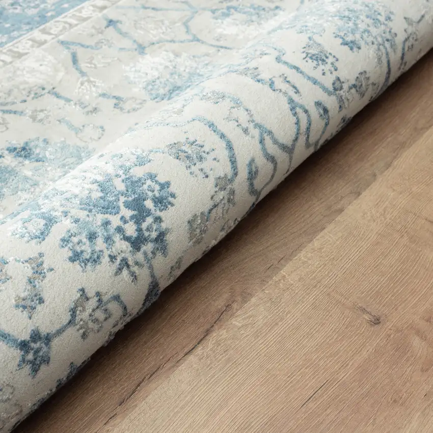 Gray And Blue Abstract Runner Rug Photo 6