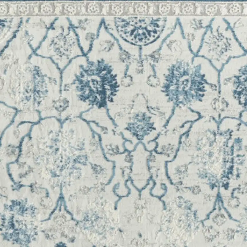 Gray And Blue Abstract Runner Rug Photo 2