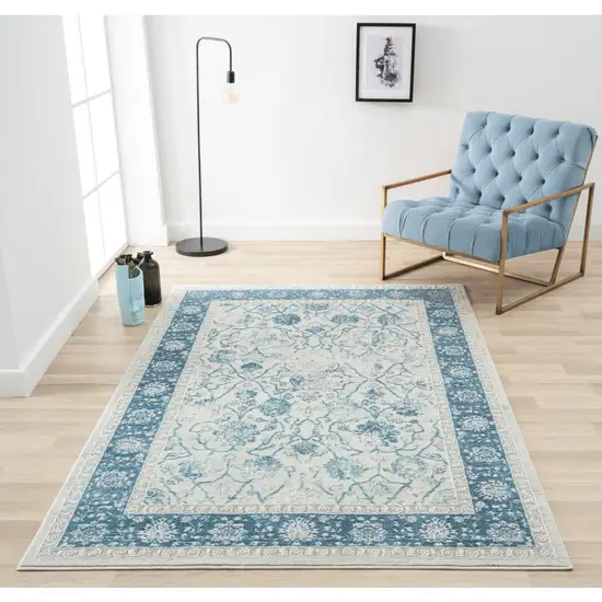 Gray And Blue Abstract Runner Rug Photo 4