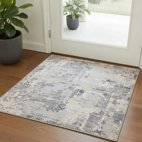 Gray And Blue Abstract Square Rug Photo 1